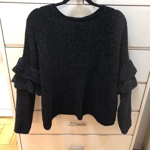 Black Chenille Ruffle Sweater